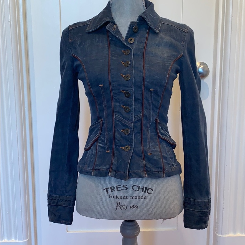 D&G distressed denim jacket with leather trim